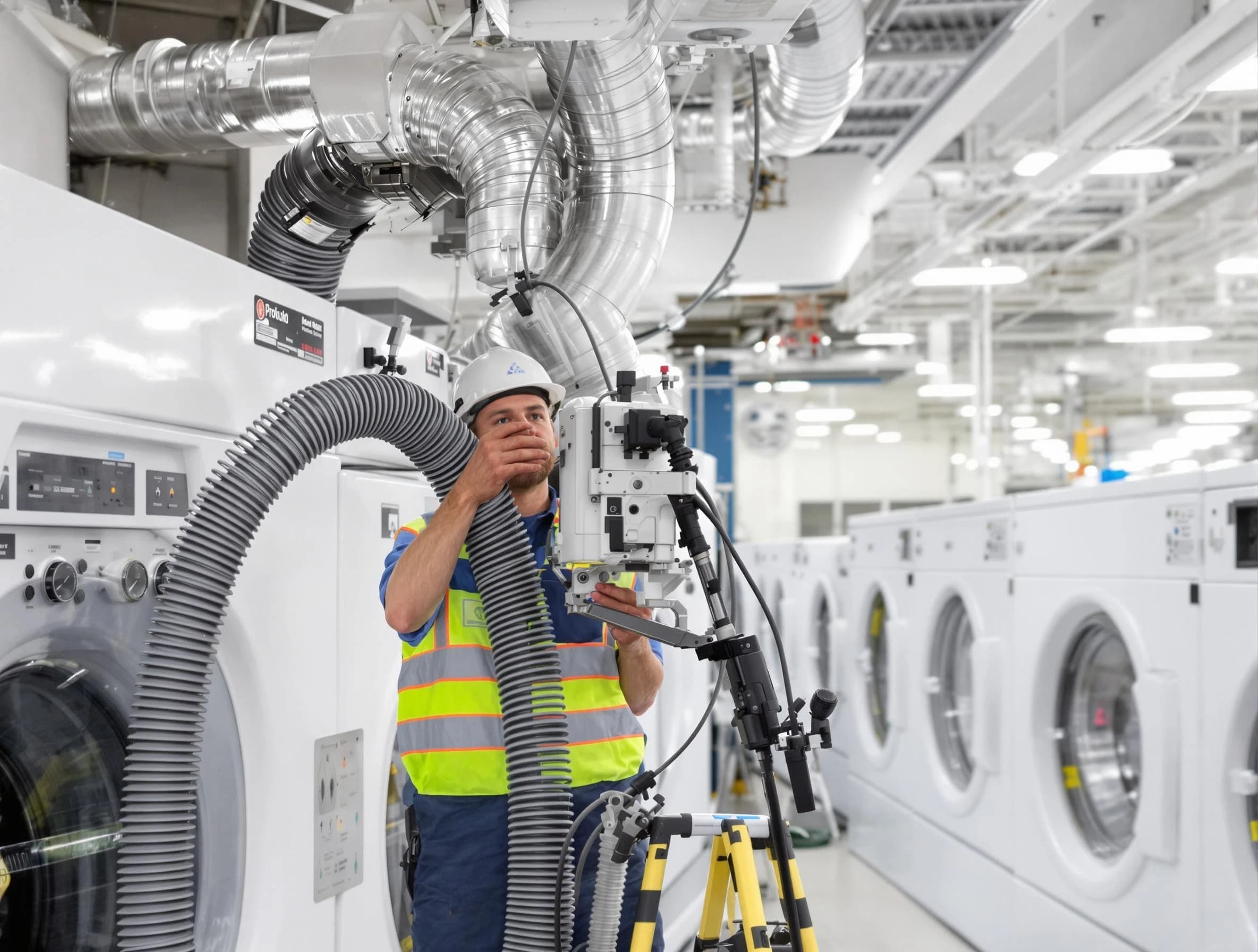 Roswell Dryer Vent Cleaning team performing commercial-grade dryer vent cleaning at a business facility in Roswell