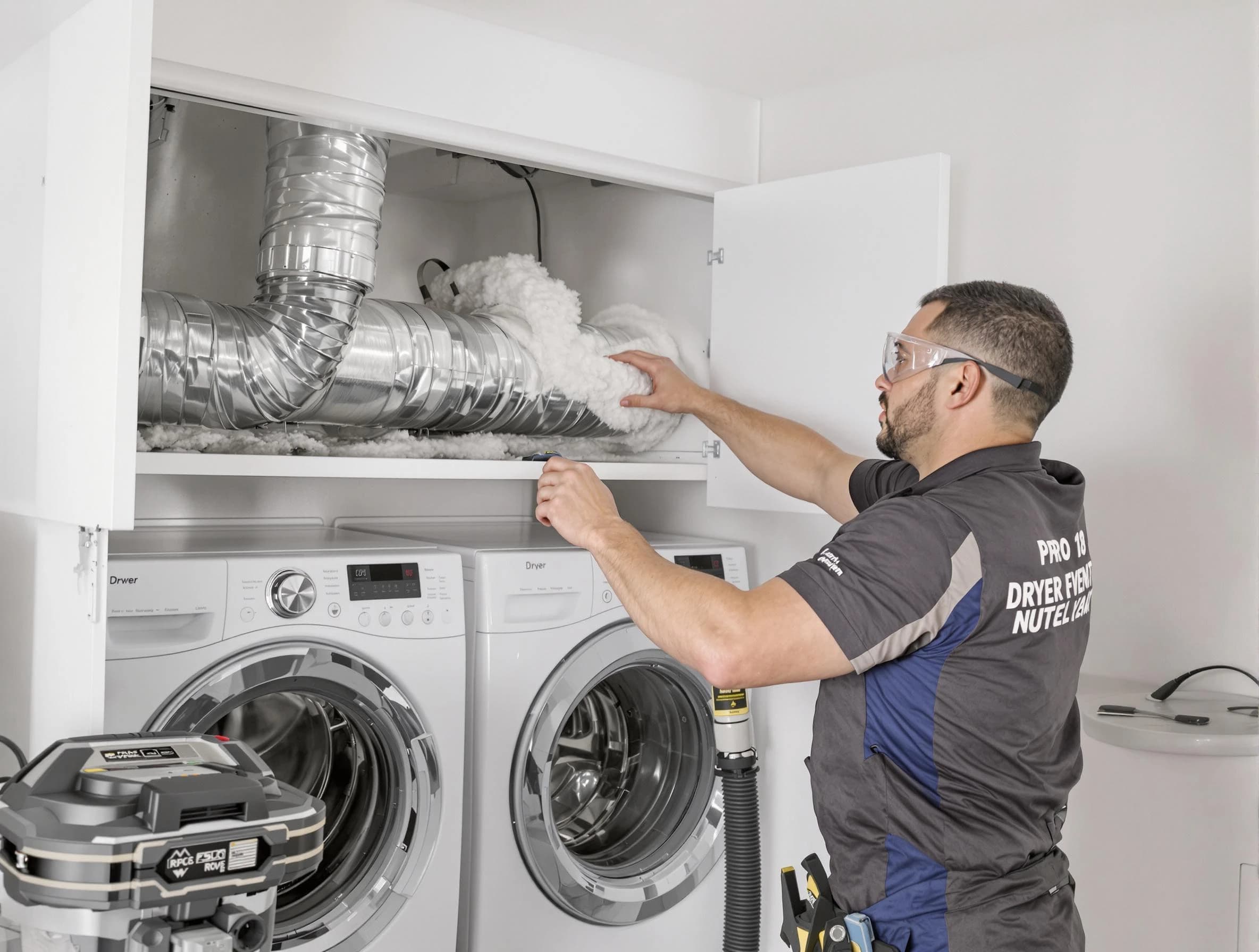 Roswell Dryer Vent Cleaning certified technician performing specialized gas dryer vent cleaning in Roswell